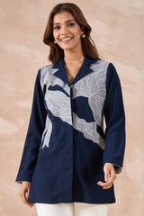 Navy Blue Abstract Embroidered Shirt