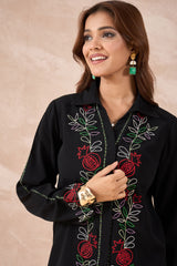 Floral Embroidered Black Shirt