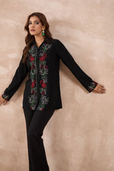 Floral Embroidered Black Shirt