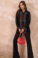 Floral Embroidered Black Shirt