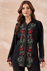 Floral Embroidered Black Shirt