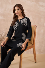 Black and Silver Embroidered Co-Ord Set