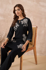 Black and Silver Embroidered Co-Ord Set