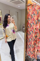 Beige Floral Printed Shirt
