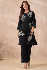 Black and Silver Embroidered Co-Ord Set