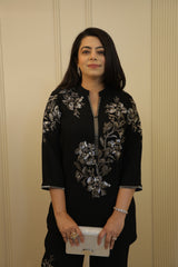Black and Silver Floral Embellished Co-Ord Set