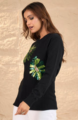 Black Floral Sequin Embellished Sweater