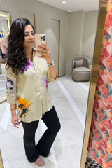 Beige Floral Printed Shirt