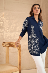 Navy Blue Embroidered Shirt