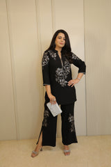 Black and Silver Floral Embellished Co-Ord Set