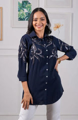 Navy Blue Sequin Shirt