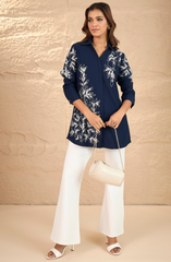 Navy Blue Embroidered Shirt
