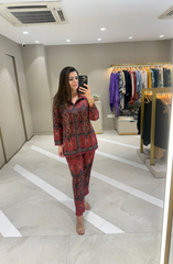 Woolen Red Printed Co-Ord Set