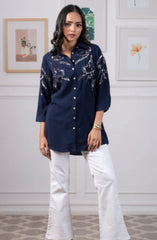 Navy Blue Sequin Shirt