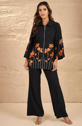 Black Floral Zipper Co-Ord Set