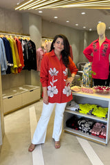 Coral Orange Patch Work Shirt