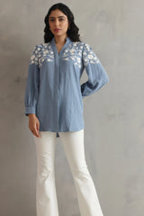 Embroidered Ice Blue Shirt