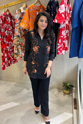 Formal Black & Rust Embroidered shirt