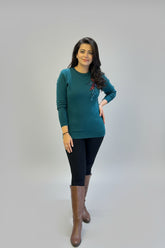 Bottle Green Sweater with Contrast Sequin