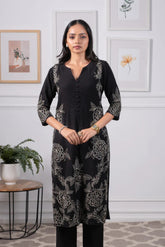 Black and Beige Embroidered Kurta Set