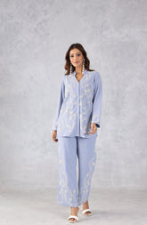 Azure Sky Blue Embroidered Co-Ord Set