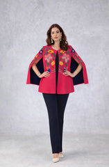 Pink Floral Embroidered Cape
