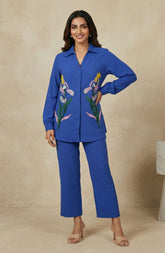 Royal Blue Embellished Floral Co-Ord Set