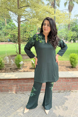 Dark Green Floral Embellished Co-Ord Set