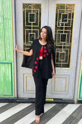 Black Formal Cape with Red Contrast Embroidery