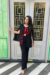 Black Formal Cape with Red Contrast Embroidery