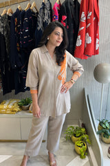 Classic Beige & Orange Fusion Co-Ord Set