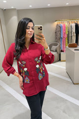 Wine Red Embellished Shirt