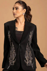 Black Embellished Blazer Set