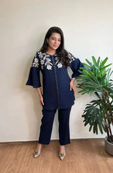 Blue Embroidered Co-ord Set