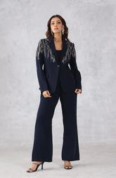 Embellished Navy Blue Blazer Set
