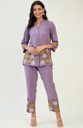 Purple Sunflower Embroidered Co-ord set