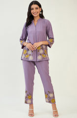 Purple Sunflower Embroidered Co-ord set