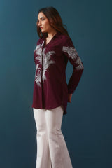 Wine Zari Embroidered Shirt