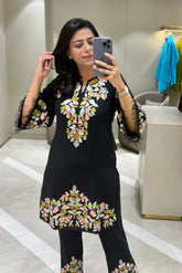 Black Embroidered Kurta Set