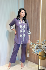 Dark Lavender Embroidered co-ord set