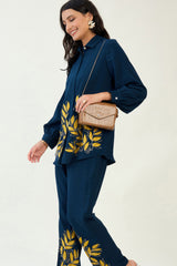Navy Blue Leaf Embroidered Co-ord set