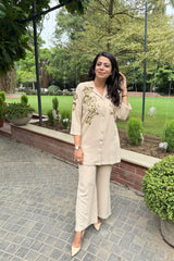 Beige Floral Embellished Co-Ord set