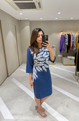 Blue Leaf Embroidered Dress