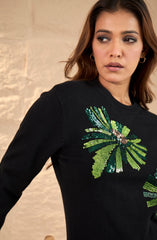 Black Floral Sequin Embellished Sweater