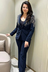 Embellished Navy Blue Blazer Set