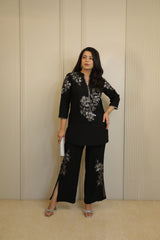 Black and Silver Floral Embellished Co-Ord Set