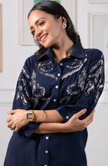 Navy Blue Sequin Shirt