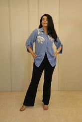 Sky Blue Floral Embellished Shirt