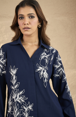 Navy Blue Embroidered Shirt