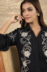 Black Floral Embroidered Shirt